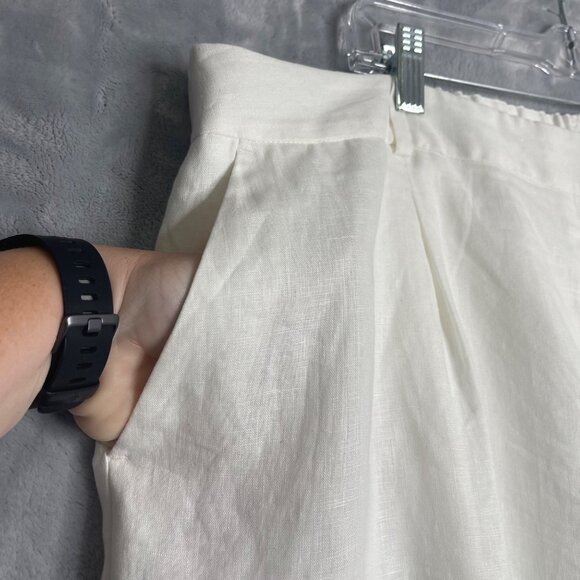 Talbots 100% Linen Bristol Crop Pant White Woemns Plus Size 22W Petite High Rise - Picture 2 of 10